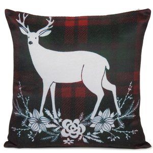 Decorative Throw Pillow Case Cushion Cover Xmas Red Black Deer Pattern for Home
